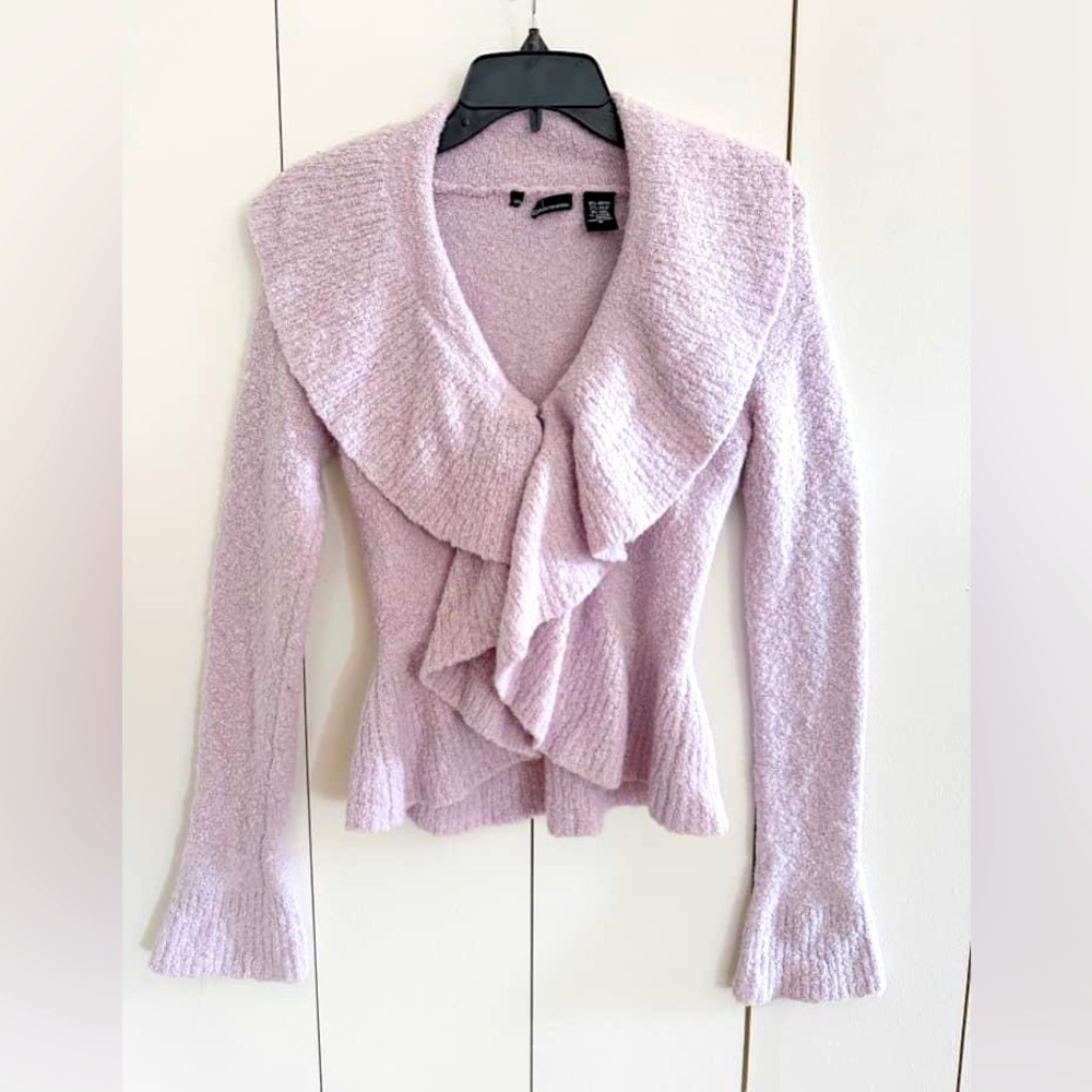 Moda International ruffle cardigan, lavender baby pink, so cute!! S/M